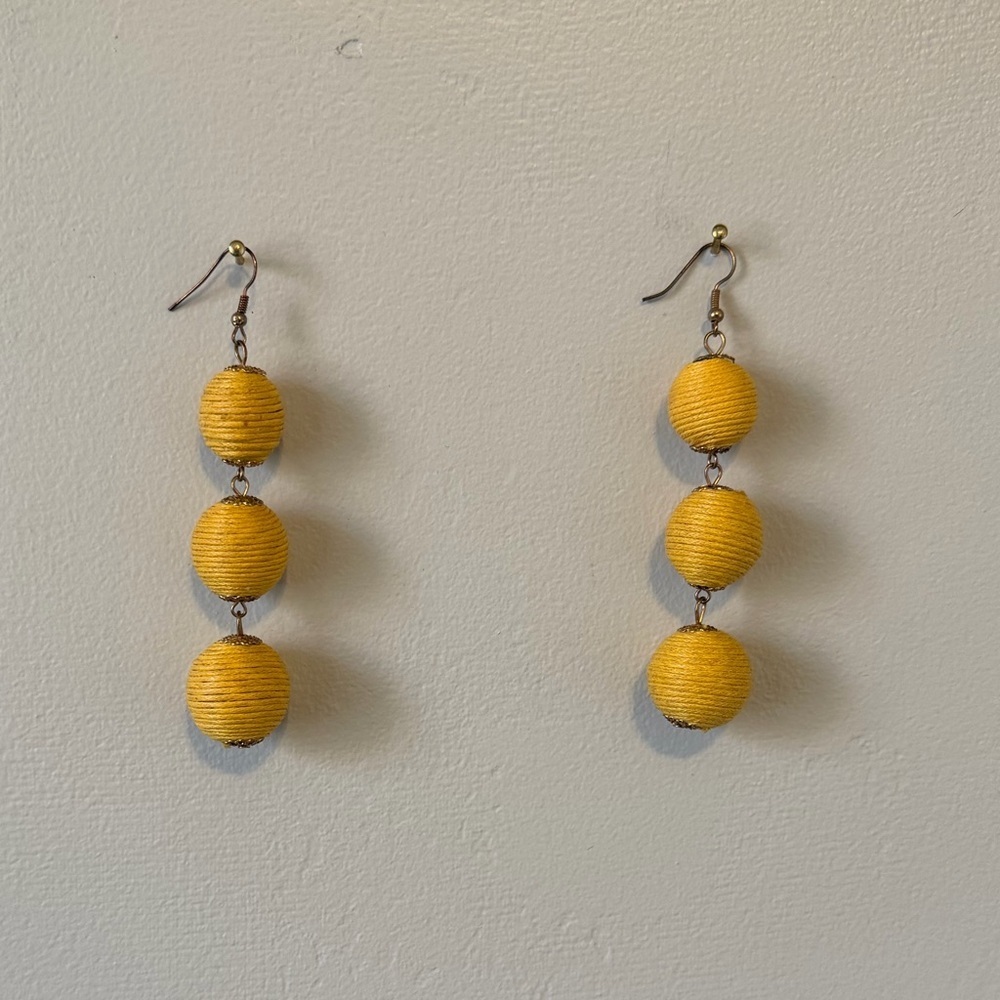 Yellow Triple-Bead Drop Earrings - Picture 3 of 4